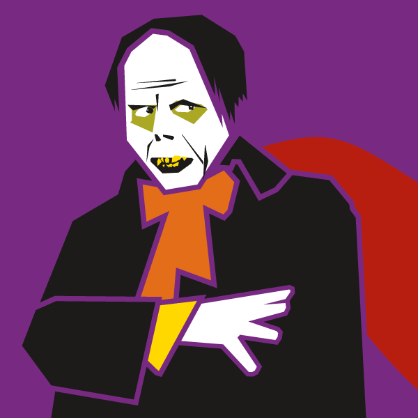 A modern art image of a scary count with a cape