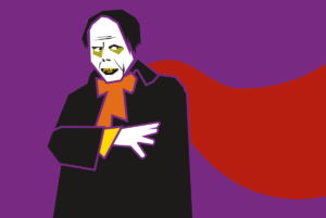A graphic of a scary count with a red cape