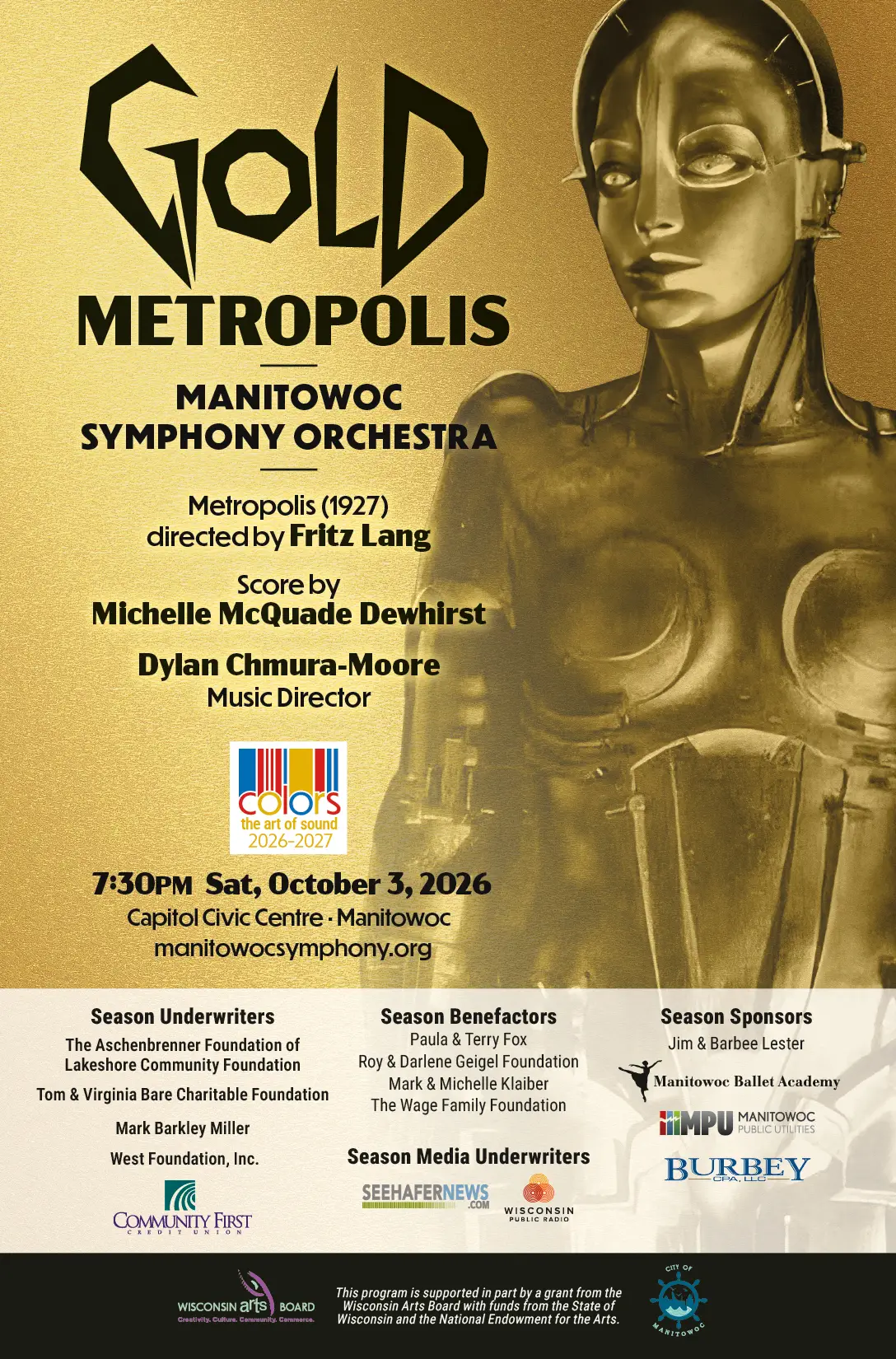 GOLD: METROPOLIS concert program cover featuring a robot