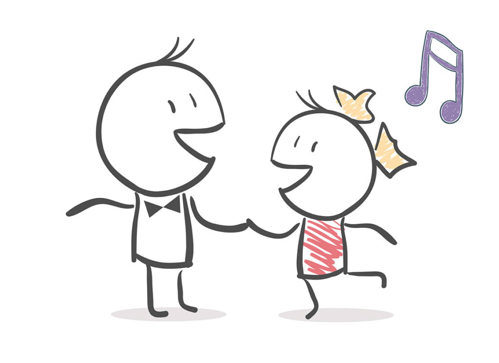 father and daughter stick people dancing to music