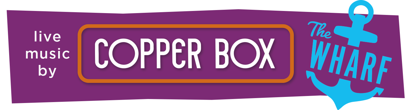 A purple box with the Copper Box band logo and the Wharf logo