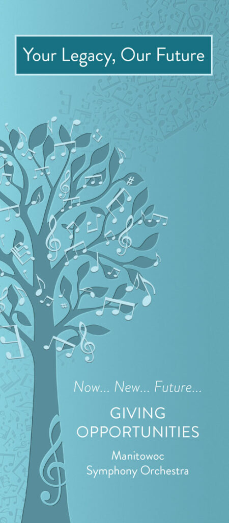 image of a blue-green brochure entitled Your Legacy, Our Future with a tree that has music notes for leaves.