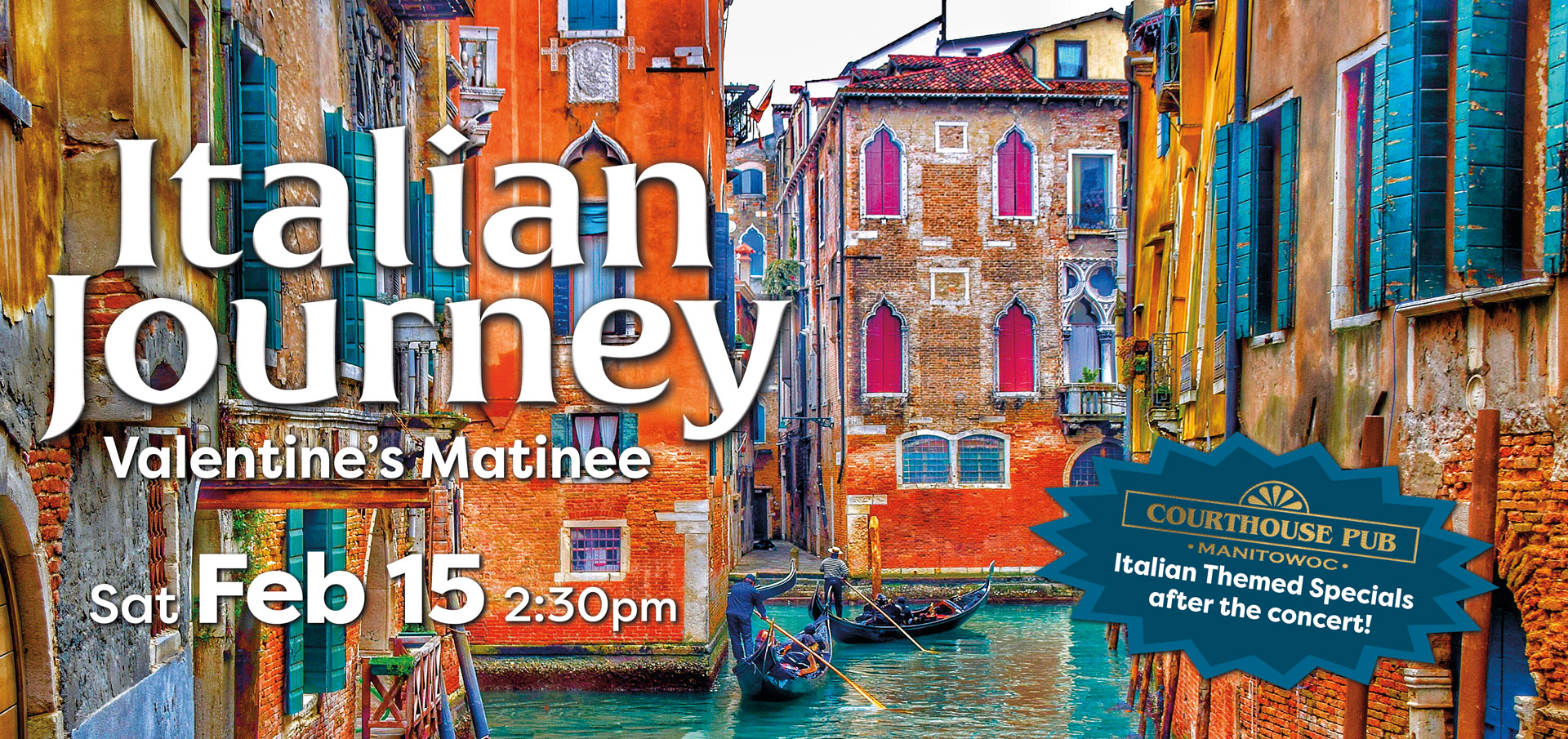 a poster with a scene of colorful buildings and a canal with gondoliers in Venice. There is text on the poster which is all available below this image.