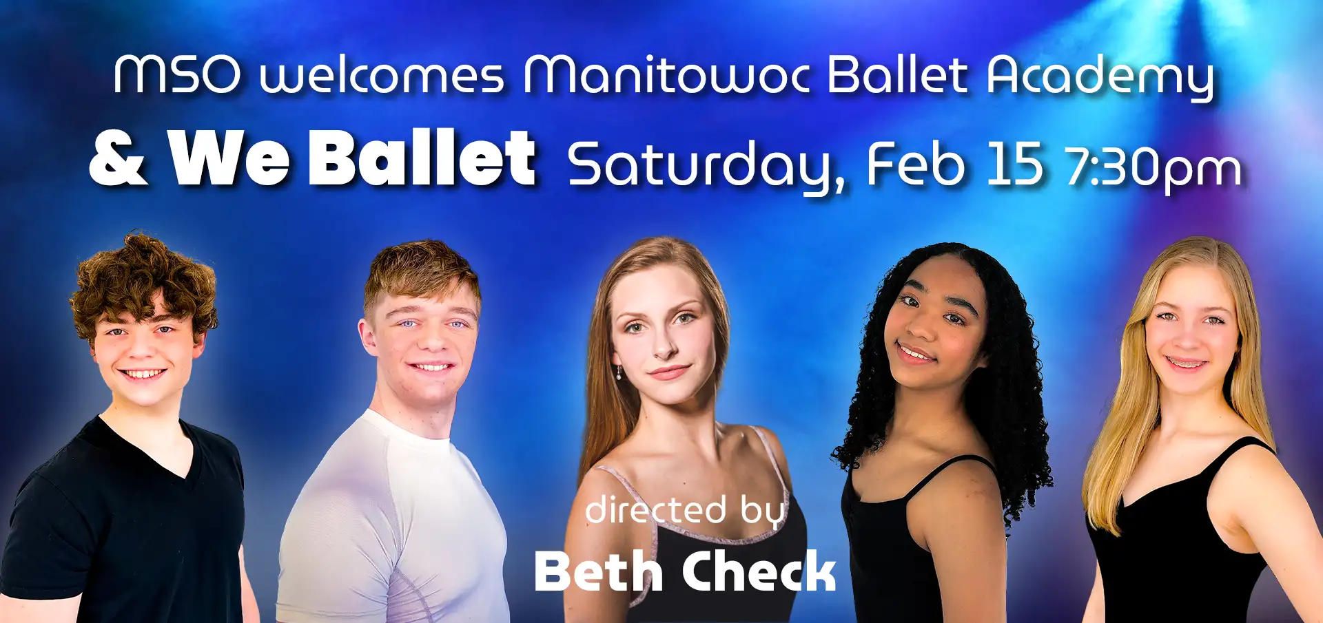 5 young ballet dancer headshots and link to the upcoming concert entitled And We Ballet